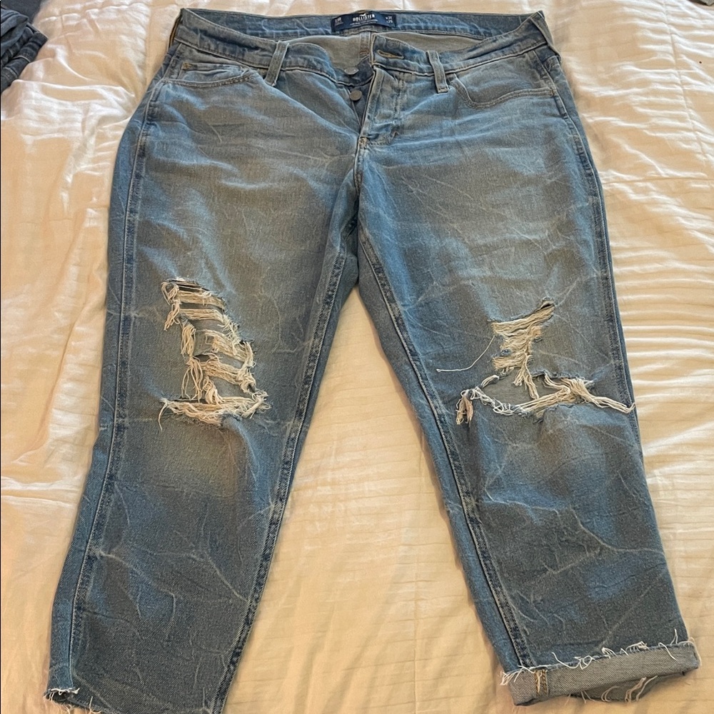 Hollister Blue Ripped Boyfriend Jeans